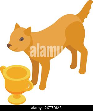 Happy Dog si trova vicino a una coppa d'oro, un trofeo Illustrazione Vettoriale