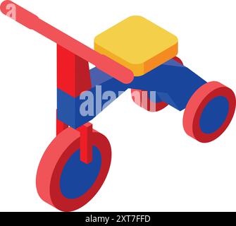 Illustrazione isometrica di un triciclo per bambini, progettato per il gioco all'aperto e le attività ricreative Illustrazione Vettoriale