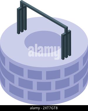 Questa illustrazione isometrica è caratterizzata da un pozzo d'acqua con un meccanismo di fissaggio del secchio in metallo Illustrazione Vettoriale