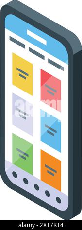 Lo smartphone visualizza un app store, con una varietà di icone colorate pronte per essere scaricate Illustrazione Vettoriale