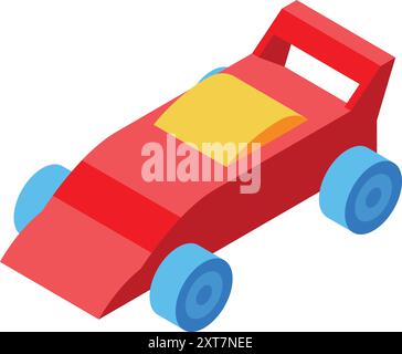 Auto da corsa con giocattolo rosso isolata su sfondo bianco, giocattolo per bambini per giocare e divertirsi Illustrazione Vettoriale