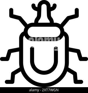 Semplice icona di contorno in grassetto di un grosso bug con molte gambe, che rappresenta un virus informatico che entra in un sistema Illustrazione Vettoriale