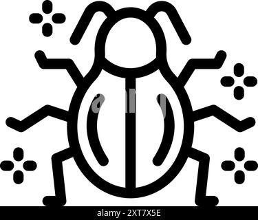 Icona stilizzata di un bug che attacca una rete, che rappresenta minacce alla sicurezza informatica Illustrazione Vettoriale