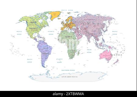 Mappa politica dei continenti su sfondo bianco Illustrazione Vettoriale