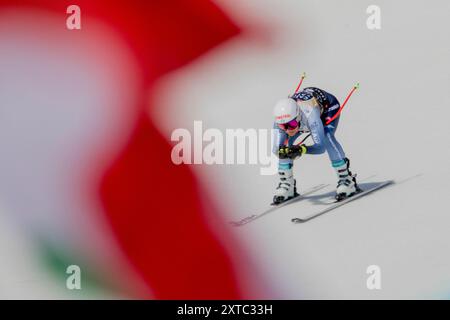 Seconda giornata di Audi FIS World Cup Downhill Women Competition sulla pista nazionale di Crans-Montana nel Vallese, Svizzera Foto Stock