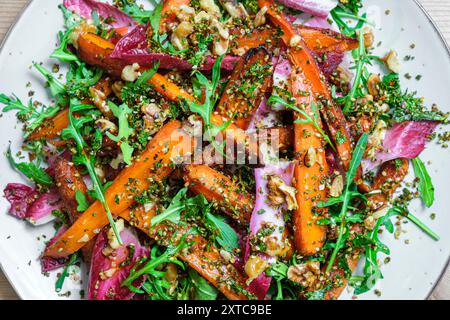 Insalata mista con carote scottate, verdure e legumi. Foto Stock