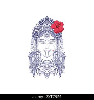 Maa Kali Hindu Dio illustrazione per puja Illustrazione Vettoriale