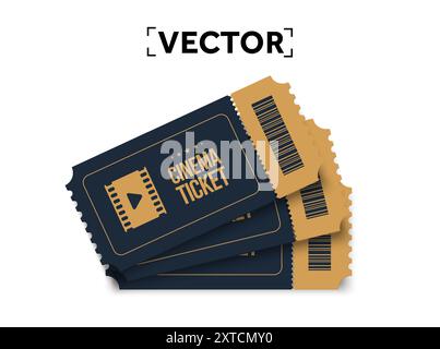 pila 3d di biglietti per film o cinema, isolata sullo sfondo. Concetto per teatro, intrattenimento, tv o spettacolo musicale, film, data. illustrazione vettoriale 3d. Illustrazione vettoriale Illustrazione Vettoriale