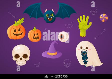 Halloween in stile cartoni animati per le tue illustrazioni vettoriali Illustrazione Vettoriale