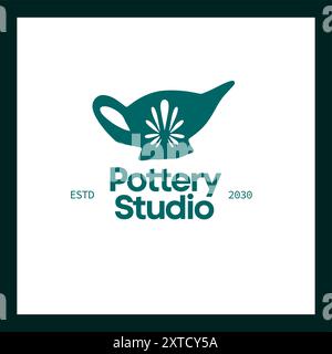 Modello di progettazione Green and White Pottery Studio Illustrazione Vettoriale
