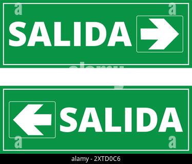 Segnali di salida verdi su sfondo bianco con spazio di copia (uscita trad.) Illustrazione Vettoriale