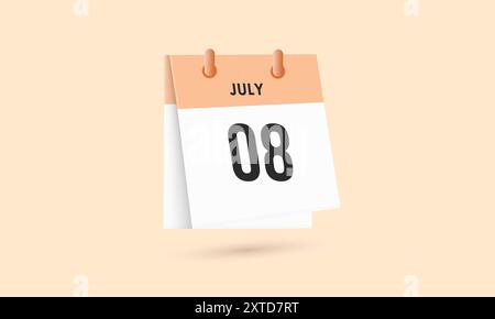 8 luglio - calendario e calendario. Promemoria icona Calendario giornaliero. Illustrazione vettoriale. Illustrazione Vettoriale