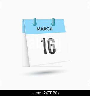 16 marzo - calendario e calendario. Promemoria icona Calendario giornaliero. Illustrazione vettoriale. Illustrazione Vettoriale