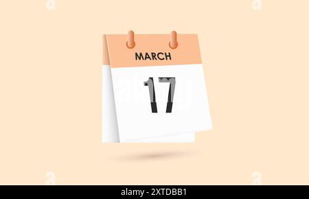 17 marzo - calendario e calendario. Promemoria icona Calendario giornaliero. Illustrazione vettoriale. Illustrazione Vettoriale