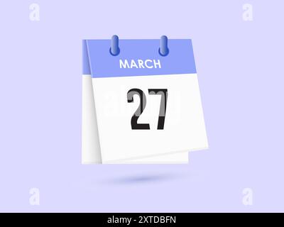 Marzo 27 - calendario e calendario. Promemoria icona Calendario giornaliero. Illustrazione vettoriale. Illustrazione Vettoriale