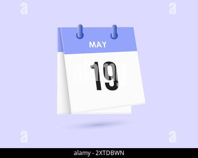 19 maggio - calendario e calendario. Promemoria icona Calendario giornaliero. Illustrazione vettoriale. Illustrazione Vettoriale