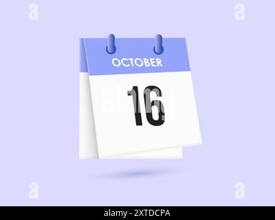 16 ottobre - calendario e calendario. Promemoria icona Calendario giornaliero. Illustrazione vettoriale. Illustrazione Vettoriale