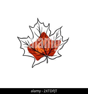 schizzo a mano libera della foglia autunnale, modello per adesivo Foto Stock