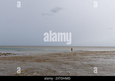 I portoricani pescano in mezzo alle inondazioni causate dalla tempesta tropicale Ernesto a Río grande Beach a Río grande, Porto Rico il 14 agosto 2024. Il Presidente Biden ha approvato una dichiarazione di emergenza per Porto Rico martedì sera tardi. Crediti: SIPA USA/Alamy Live News Foto Stock