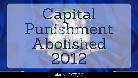 La bandiera di Stato del Connecticut , sovrapposta al testo che recita la pena capitale abolita 2012 Foto Stock