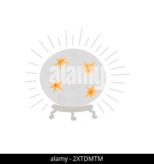 Magic witch globe esoteric fortune teller crystal ball for predicting future, doodle vector illustration for Halloween holiday celebration decor, cards, invitations, posters Illustrazione Vettoriale