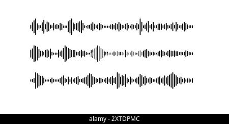 Set di onde sonore vettoriali ed equalizzatori musicali. Illustrazione Vettoriale