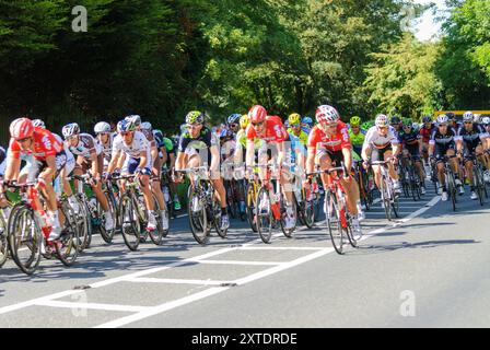 Partenza da Tor De France, le Grand - corsa ciclistica in direzione sud da Ripon ad Harrogate nel North Yorkshire Foto Stock