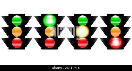 Semafori con un bagliore sui colori, verde, ambra e rosso per siti Web o concetti di revisione Illustrazione Vettoriale