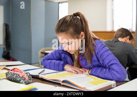 Studentessa di t Klokhuis studentessa della scuola elementare femminile che frequenta le sue lezioni presso la scuola di lingua e cultura olandese. Harrison, New York, Stati Uniti. MRYES Harrison 181 Harrison Avenue New York Stati Uniti d'America Copyright: XGuidoxKoppesxPhotox Foto Stock