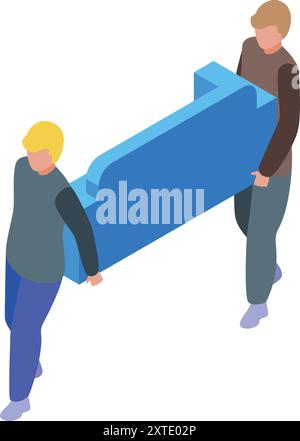 Due traslocatori stanno trasportando un divano, raffigurando il duro lavoro che comporta il movimento e il trasporto di mobili Illustrazione Vettoriale