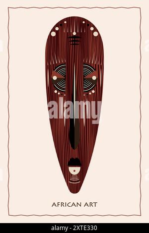 Maschera africana rituale tribale etnico illustrazione vettoriale piatta maschera esotica primitiva di selvaggi. Incisione vintage con design artistico. Aztec Afro Art Indian Maya Illustrazione Vettoriale