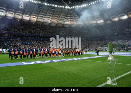 Varsavia, Polonia. 14 agosto 2024. Schieramento delle squadre durante la partita di Supercoppa UEFA 2024 tra Real Madrid e Atalanta - Supercoppa UEFA 2024 allo Stadio Nazionale - Sport, calcio - Varsavia, Polonia - mercoledì 14 agosto 2024 (foto di massimo Paolone/LaPresse) credito: LaPresse/Alamy Live News Foto Stock