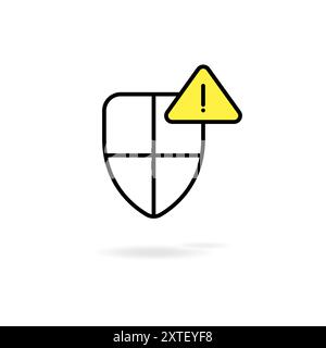 Logo antivirus per il vettore PC. Icona del vettore di protezione dalle minacce Internet. Scudo con l'icona del vettore del segnale di pericolo. Illustrazione Vettoriale