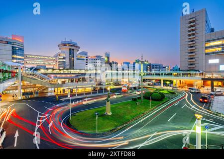 Toyota-shi City, Aichi, paesaggio urbano giapponese al crepuscolo. Foto Stock