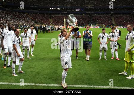 Varsavia, Polonia. 14 agosto 2024. Luka Modric del Real Madrid durante la partita di Supercoppa UEFA 2024 tra Real Madrid e Atalanta - Supercoppa UEFA 2024 allo Stadio Nazionale - Sport, calcio - Varsavia, Polonia - mercoledì 14 agosto 2024 (foto di massimo Paolone/LaPresse) credito: LaPresse/Alamy Live News Foto Stock