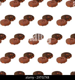 Ciambelle. Pasticceria rotonda e pasticceria decorata con pamada dolciaria. Delizioso dessert nazionale americano. Motivo senza cuciture. Illustrazione Vettoriale