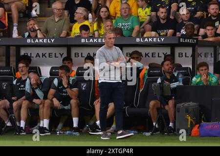 Capo allenatore di Norwich City, Johannes Thorup - Norwich City V Stevenage, Carabao Cup, Carrow Road, Norwich, Regno Unito - 13 agosto 2024 solo uso editoriale - si applicano restrizioni DataCo Foto Stock