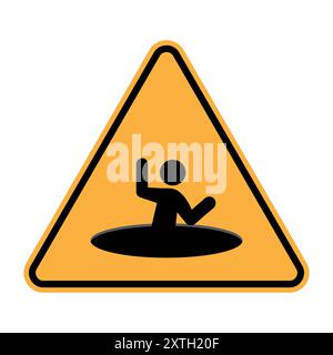 Icona del segnale di avvertimento. Simbolo di pericolo di caduta. Triangolo giallo con figura nera. Allarme di sicurezza. Illustrazione Vettoriale