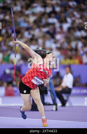 Saint-Denis, Francia. 10 agosto 2024. Haruka Kitaguchi (JPN) Atletica : Giavellotto femminile lancio finale 1° tentativo durante i Giochi Olimpici di Parigi 2024 allo Stade de France di Saint-Denis, Francia . Crediti: AFLO SPORT/Alamy Live News Foto Stock