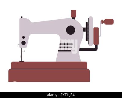 macchina da cucire cucendo abbigliamento macchinari sartoriali vecchio stile retrò vecchio tessuto che crea oggetti classici design icona illustrazione Illustrazione Vettoriale