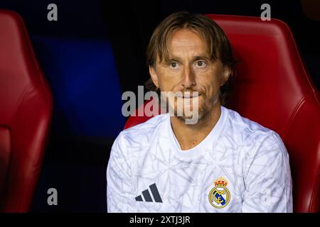 Luka Modric del Real visto durante la finale di Supercoppa UEFA 2024 tra Real Madrid e Atalanta allo stadio PGE Narodowy di Varsavia, Polonia. Foto Stock