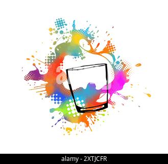 Bicchiere con bevanda colorata astratta. disegno a mano. Non IA. Illustrazione vettoriale Illustrazione Vettoriale