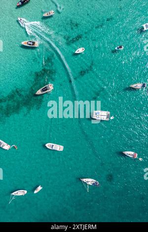 Vedute aeree di Formentera. Formentera è la più piccola delle isole Baleari della Spagna nel Mar Mediterraneo. È raggiungibile in traghetto da Ibiza. Foto Stock