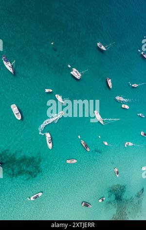 Vedute aeree di Formentera. Formentera è la più piccola delle isole Baleari della Spagna nel Mar Mediterraneo. È raggiungibile in traghetto da Ibiza. Foto Stock