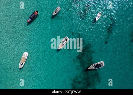 Vedute aeree di Formentera. Formentera è la più piccola delle isole Baleari della Spagna nel Mar Mediterraneo. È raggiungibile in traghetto da Ibiza. Foto Stock