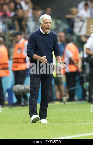 Stadion Narodowy, Varsavia, Polonia. 14 agosto 2024. Supercoppa UEFA calcio, Real Madrid contro Atalanta; Coach Gian Piero Gasperini (Atalanta) credito: Action Plus Sports/Alamy Live News Foto Stock