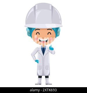 Supervisore del controllo qualità con pollice in alto. Atteggiamento positivo per promuovere un buon clima organizzativo e prestazioni lavorative. Ingegnere dell'industria alimentare. Chie Illustrazione Vettoriale