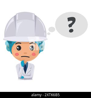 Il supervisore della produzione del controllo qualità esprime dubbi e incertezze, pensando con una nuvola di dialogo con un segnale di domanda. Segno di domanda per FAQ con Illustrazione Vettoriale