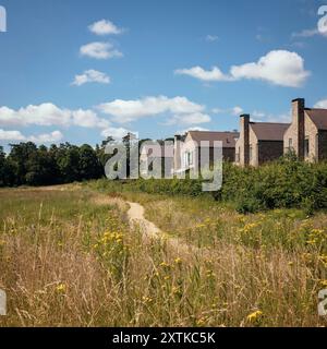 Vista intermedia sul campo. Lovedon Fields, Kings Worthy, Regno Unito. Architetto: John Pardey Architects, 2017. Foto Stock