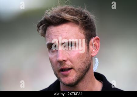 Foto del file datata 06-08-2024 dell'ex giocatore inglese Stuart Broad, che crede che l'Inghilterra debba provare a fare un giro positivo sull'essere senza il capitano Ben Stokes per il resto dell'estate. Data di pubblicazione: Giovedì 15 agosto 2024. Foto Stock